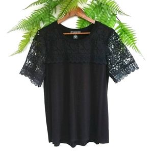Adrianna Papell Black Lace Sleeve Top